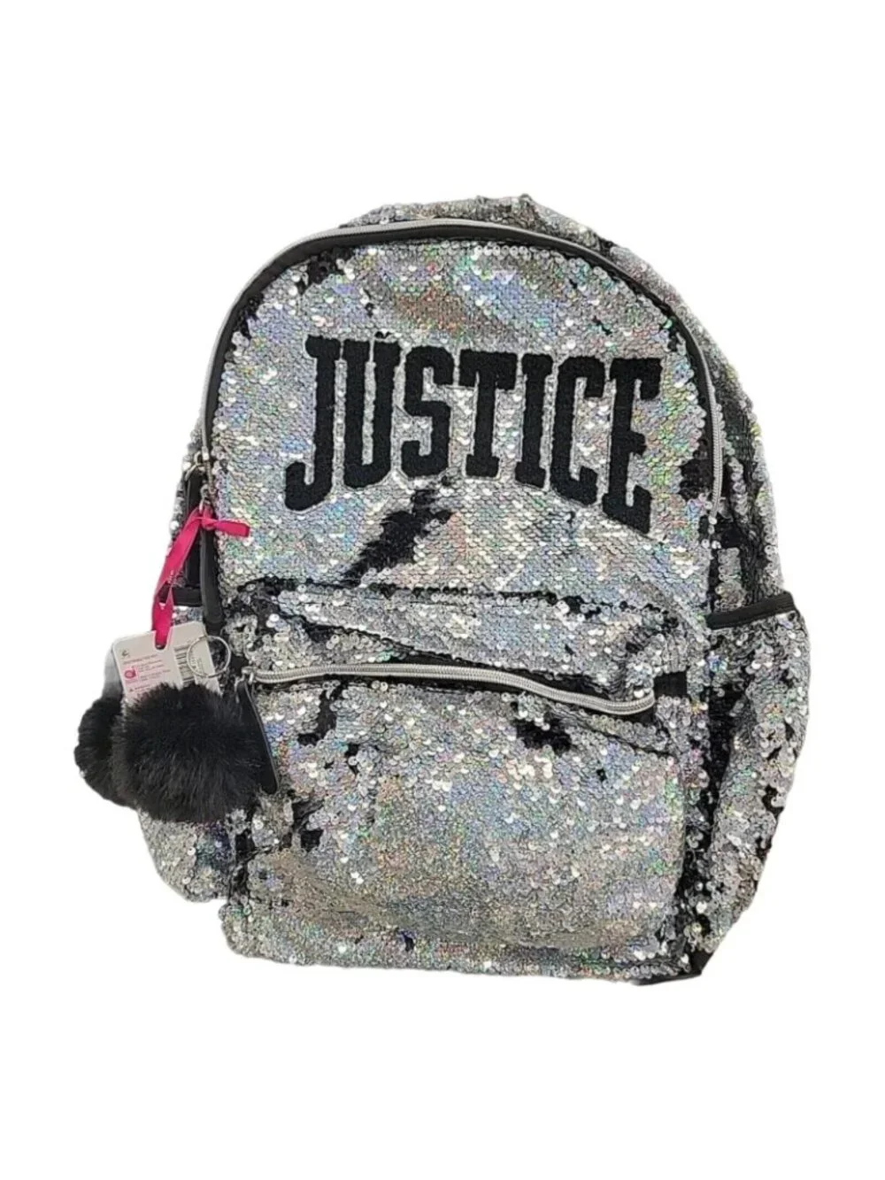 NWT Justice Girls Silver Sequined School Backpack New Collection